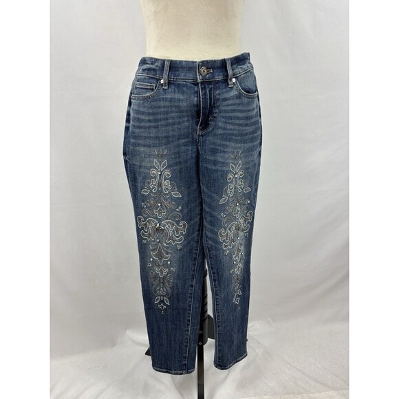 WHBM White House Black Market Girlfriend Mid Rise Embellished Skinny Jeans 2 - Picture 1 of 14